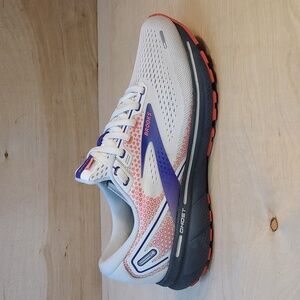 Brooks Women's Ghost 14 White/Purple/Coral Running Athletic Shoes